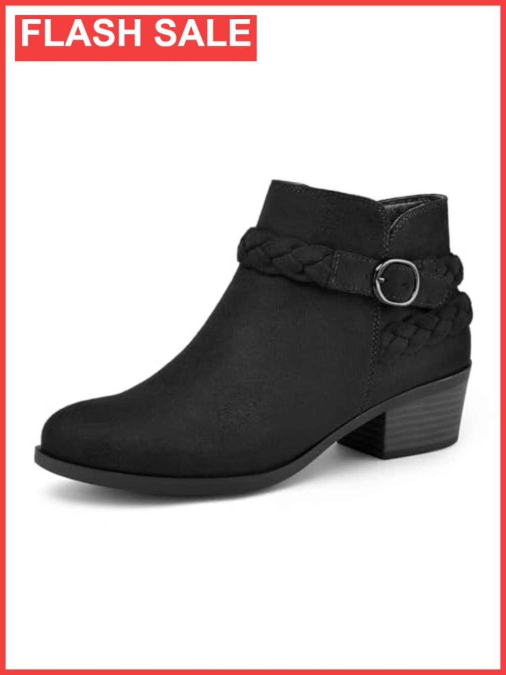 Women's Ankle Boots Suede Low Chunky Heel Wide Width Side Zipper Booties